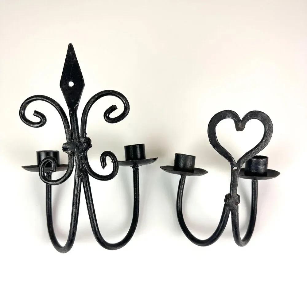 Vintage Wrought Iron Candle Sconces / Whimsigoth Candle Holders / Moody Decor